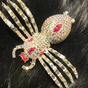 HUGE SILVER RHINESTONE SPIDER BROOCH